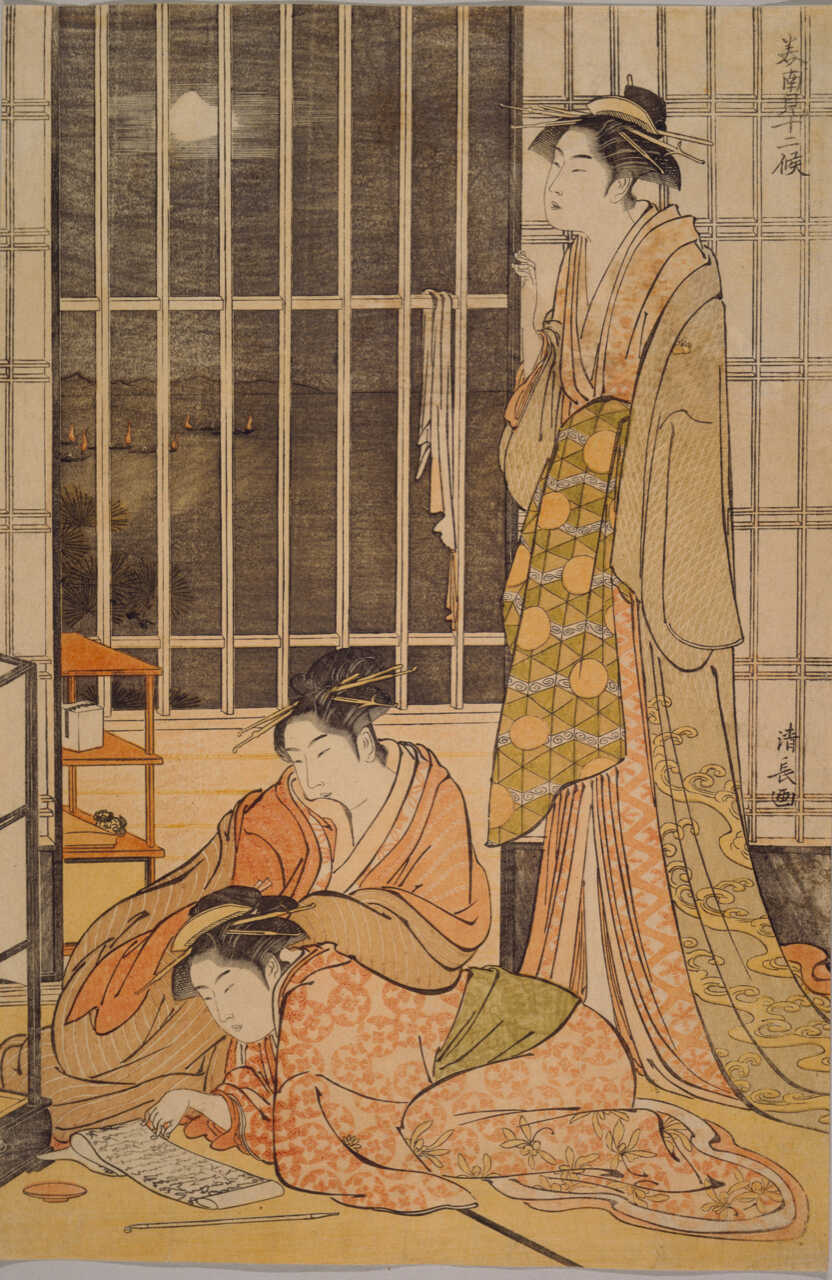 鳥居清長 美南見十二候 九月 漁火 版元 高見澤研究所 木版画 美南見十二候 九月(漁火) | 所蔵作品 | 千葉市美術館